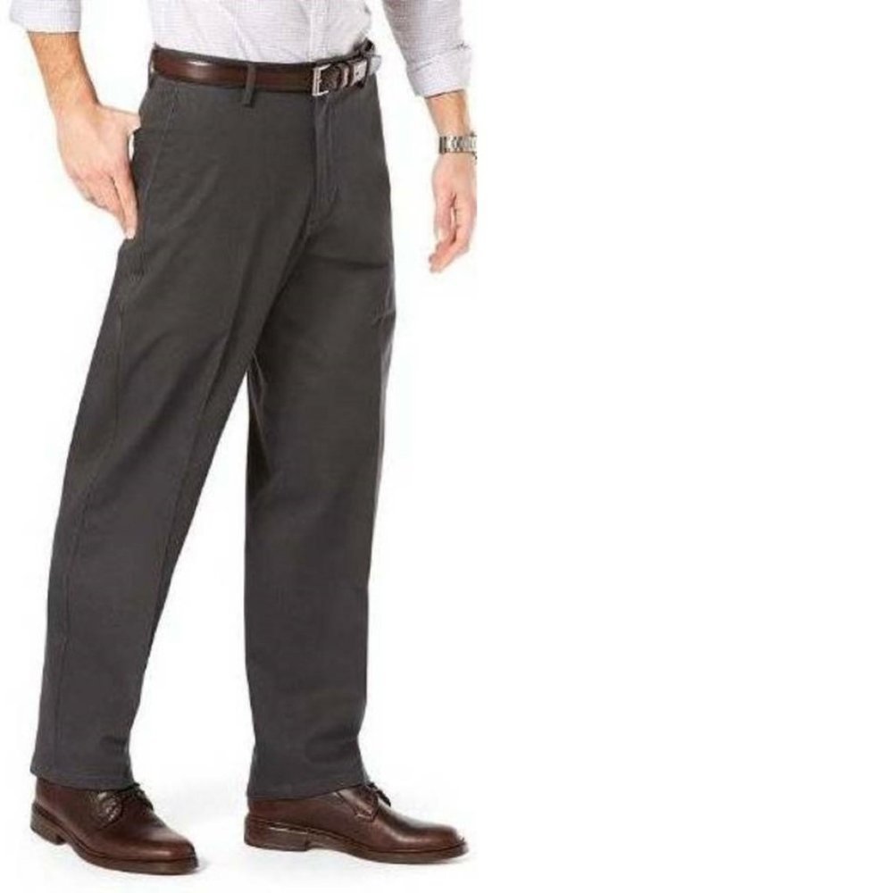 Mens Dockers Pants 30x30 Dark Gray Straight Fit Flat Front Khaki Dress 4 Pkt